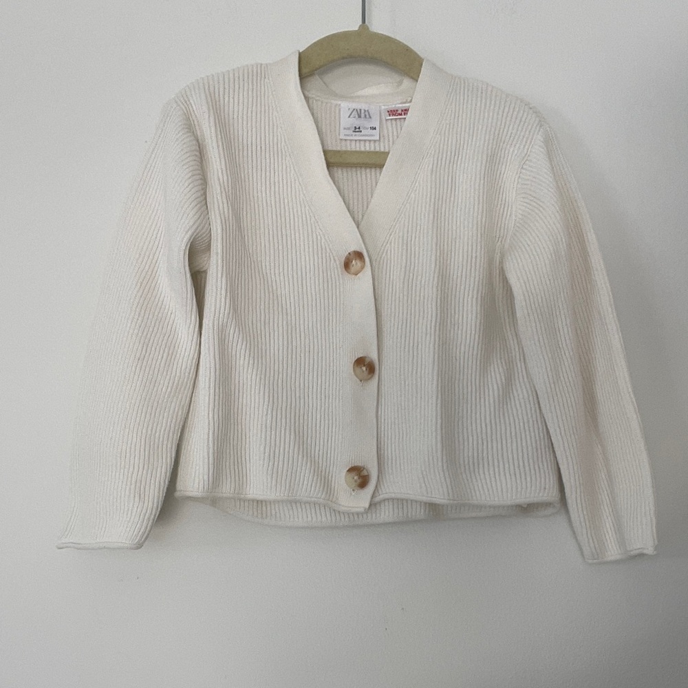 Zara Ivory Ribbed 100% Cotton Cardigan with Natural Buttons ADORABLE 3-4 Years